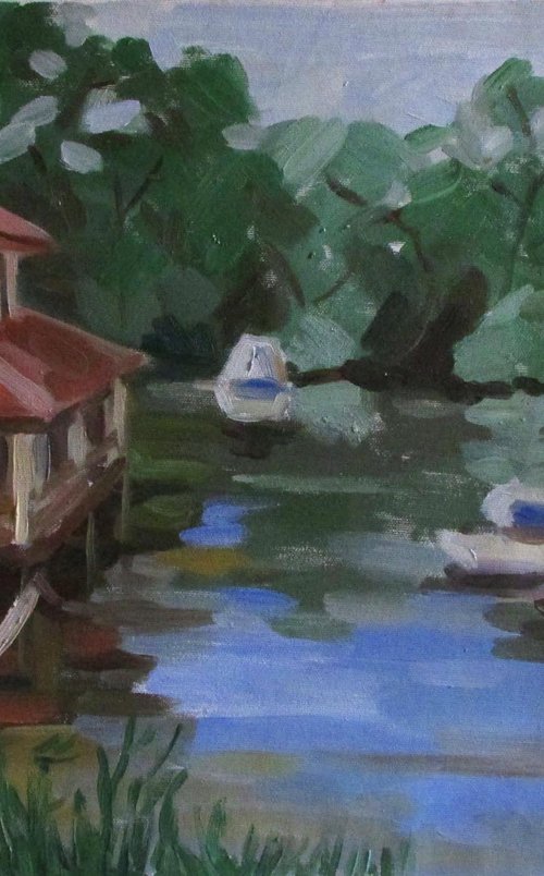 Landscape painting with river by Kateryna Bortsova