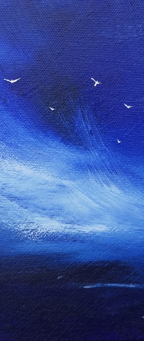 Free as a Bird 1 - seascape, blue, small, gorgeous by Mel Graham