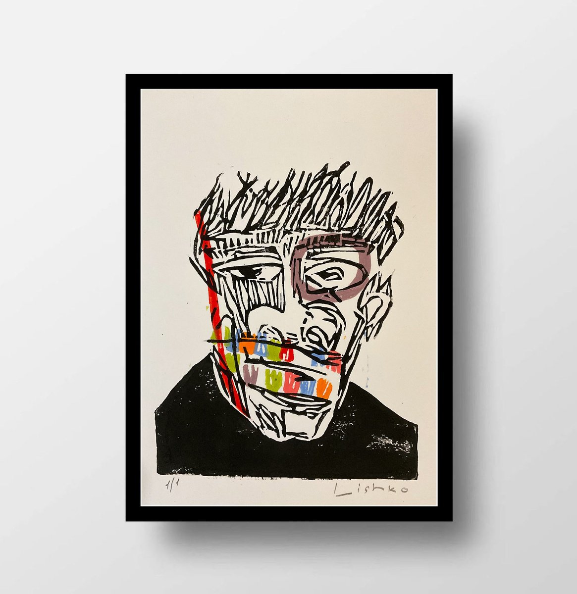 Expressive Portrait Linocut By V. Lishko, 6 X 8", Portrait, Original Artwork