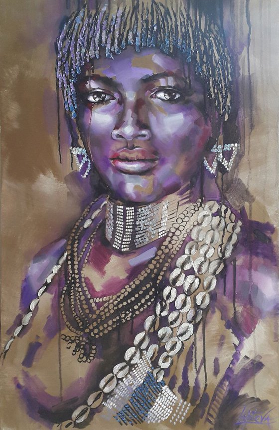 African Beauty, portrait african girl, african woman painting