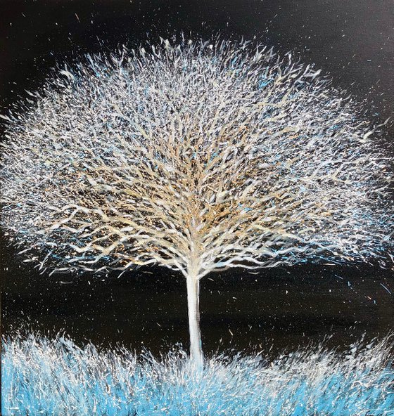 Frozen tree, large abstract tree painting on canvas