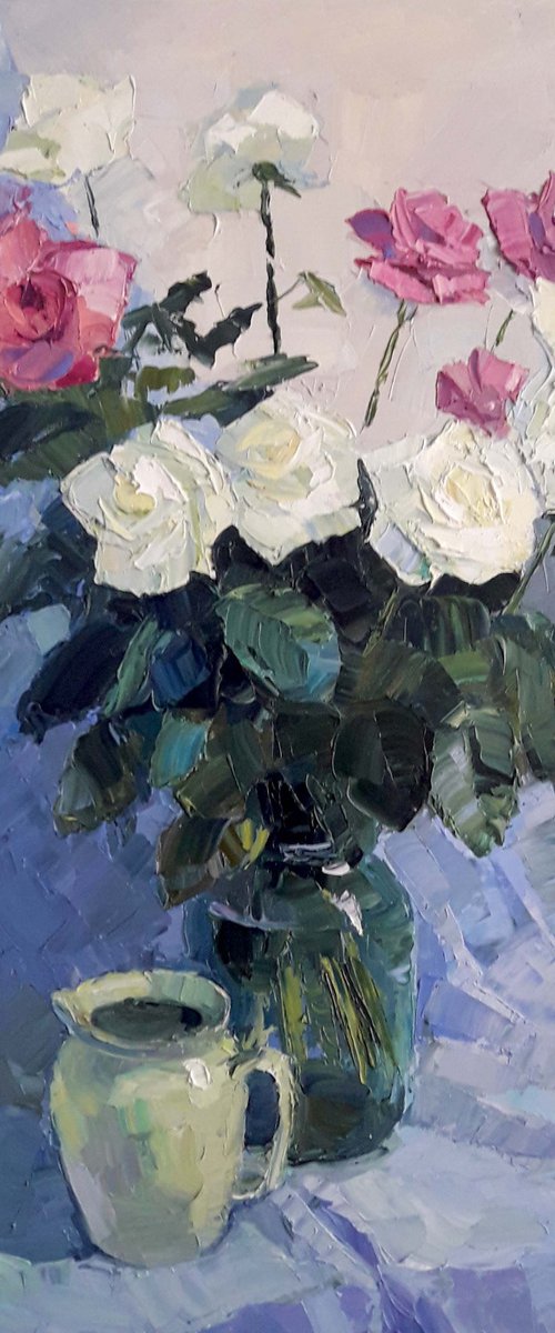 Roses on blue by Boris Serdyuk