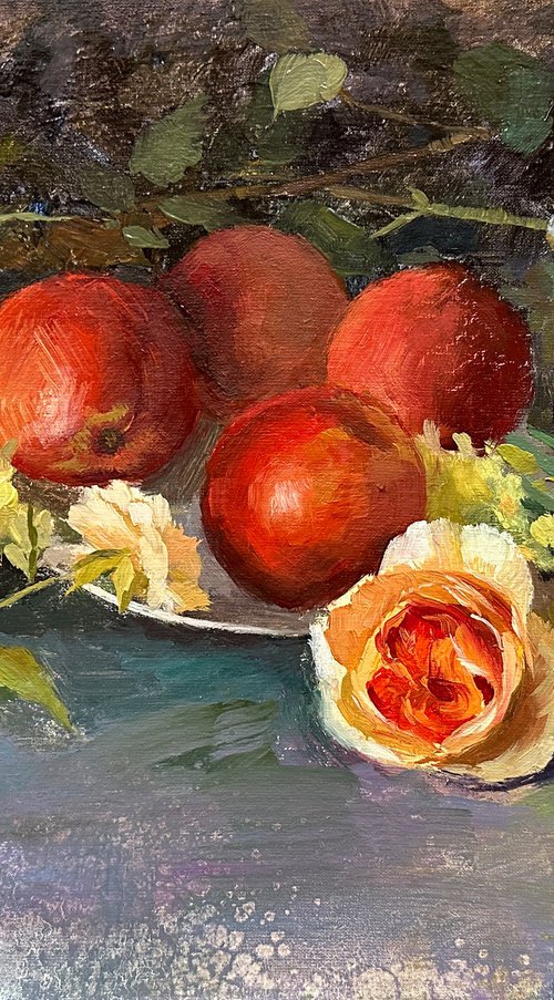 Still Life with Rose and Apples by Ling Strube