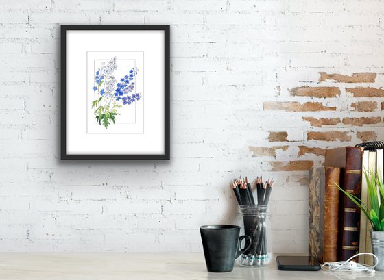 Flowers original watercolor - Bluebells illustration - Floral mixed media drawing - Gift idea