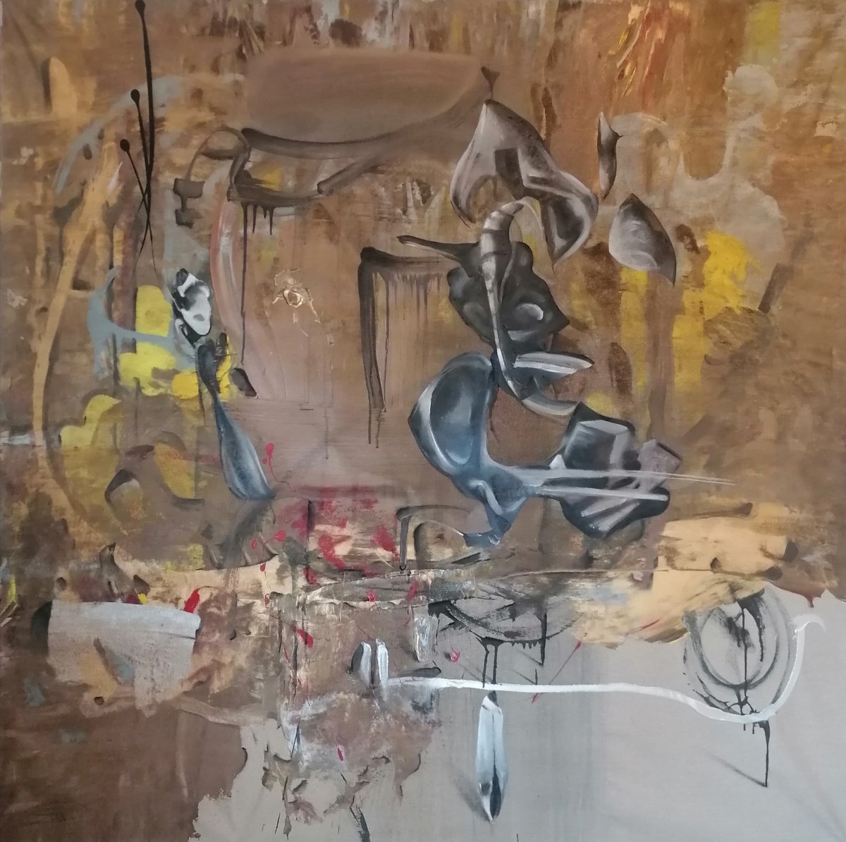 Abstract Acrylic Painting By Stefano Mazzolini, 63 X 63", Bucha, Original Artwork