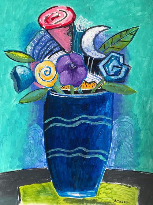 Summer Bouquet in a Blue Vase by Roberto Munguia Garcia