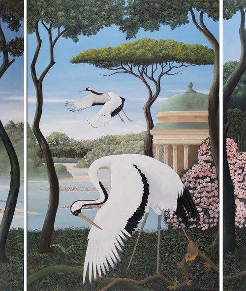 Triptyc of cranes by Cecco Mariniello