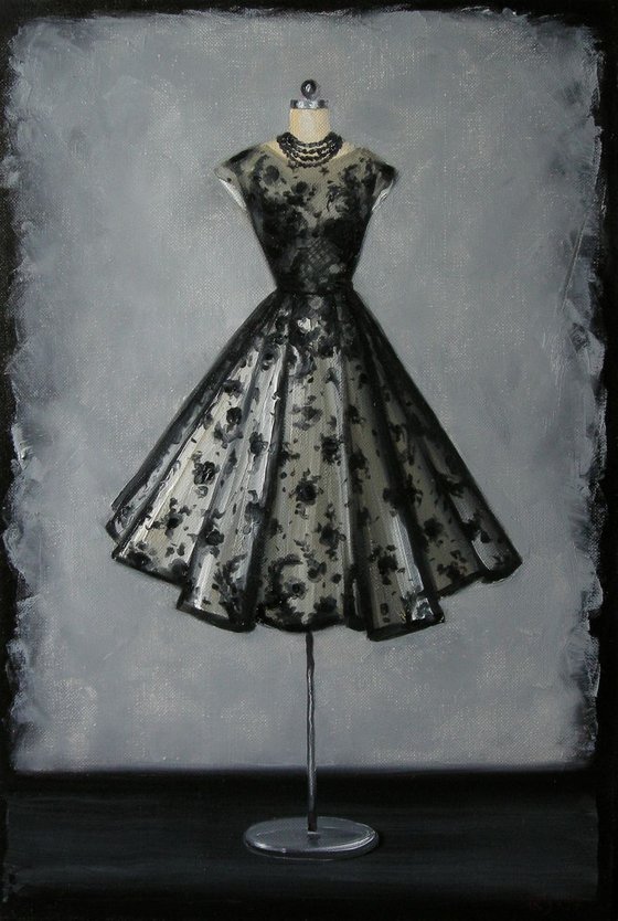 Black Pearls. (Fashion, Dressing room, original oil painting. Home, Office, Deco, Gift, Sale.))