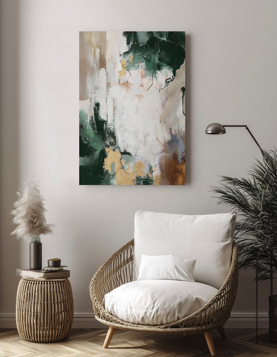 "Green Bloom" Abstract green gold acrylic art
