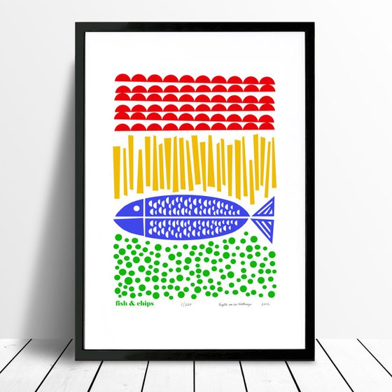 Fish and Chips Print - FRAMED for UK Delivery