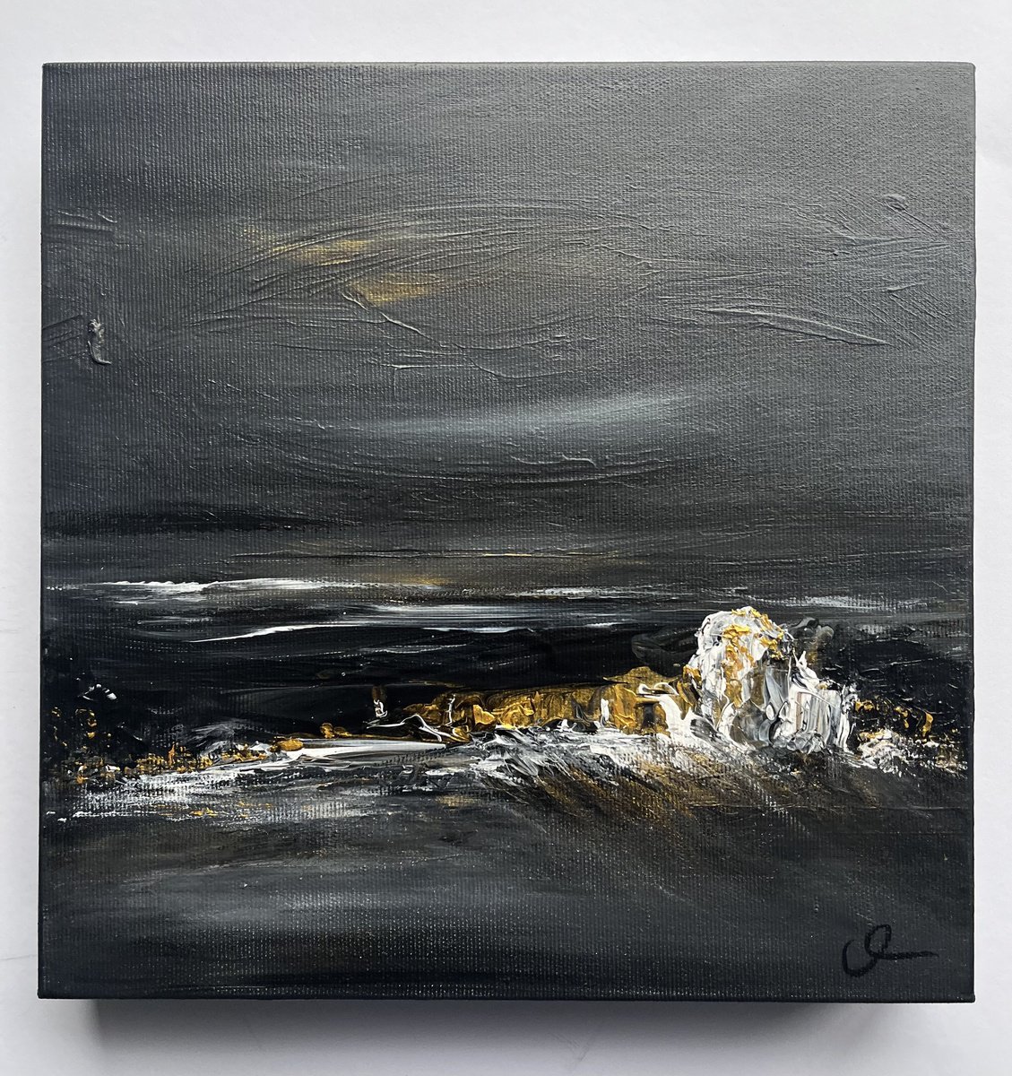 Organic Abstract Acrylic Painting By Maria Bevilacqua-Fischer, 12 X 12", Golden Reflections I, Original Artwork