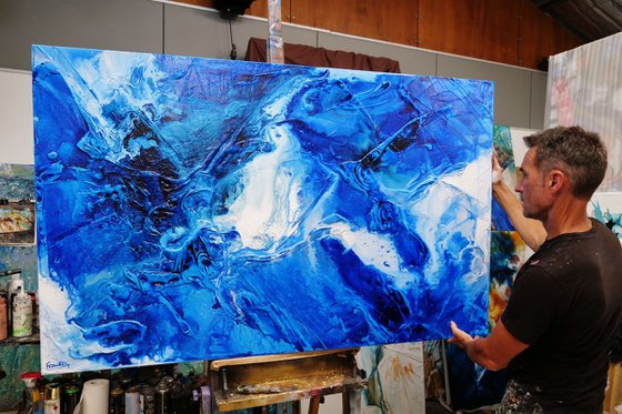 Blue Champagne 160cm x 100cm Textured Abstract Art