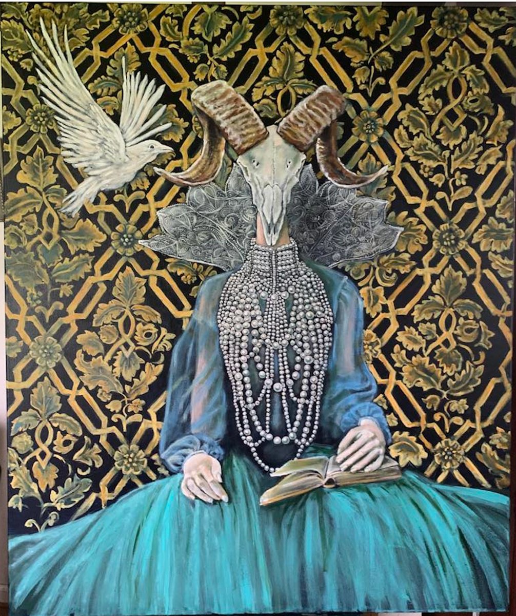 Surrealistic Acrylic Painting , The White Raven By Kasia Januszkiewicz, 39 X 47, Artwork For Sale On Artfinder