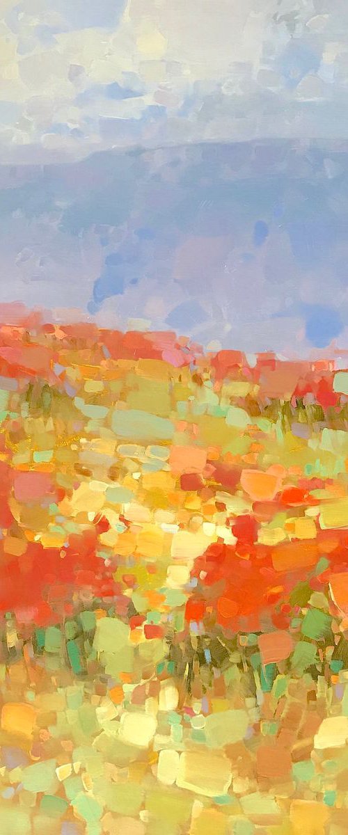 Hill of Flowers, Landscape Original oil painting, One of a kind Signed by Vahe Yeremyan