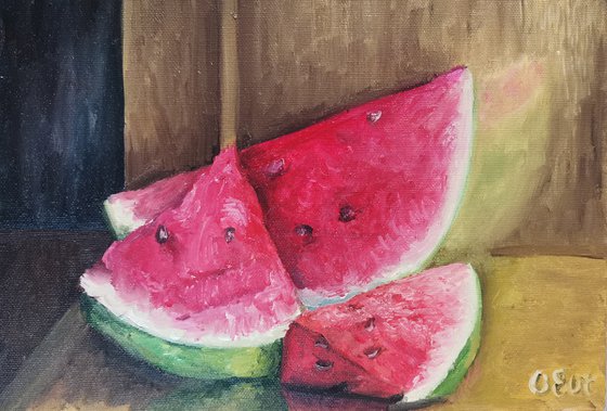 Watermelon in the gold. 30x20 cm. Anguria nell'oro