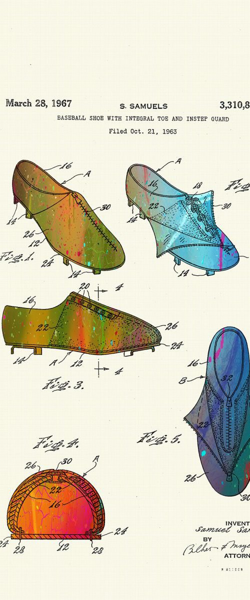 Baseball Shoes Patent drawing - Circa 1967 by Marlene Watson