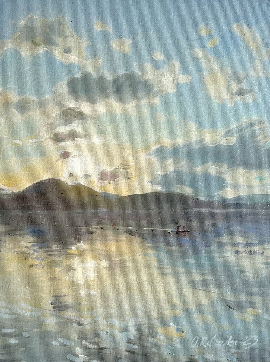 Impressionistic Landscape Oil Painting By Olha Retunska, 9 X 12", Okanagan Beach, Original Artwork