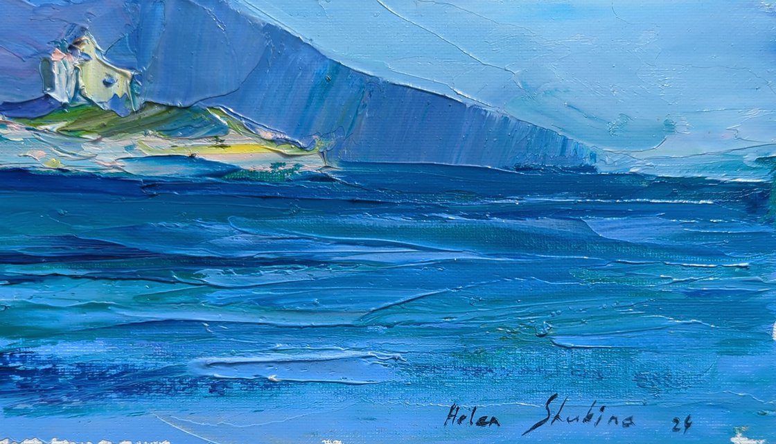【S12号】good blue(portrait_s) 原画 oil paint Original Oil Painting - Adriatic Blue by Helen Shukina