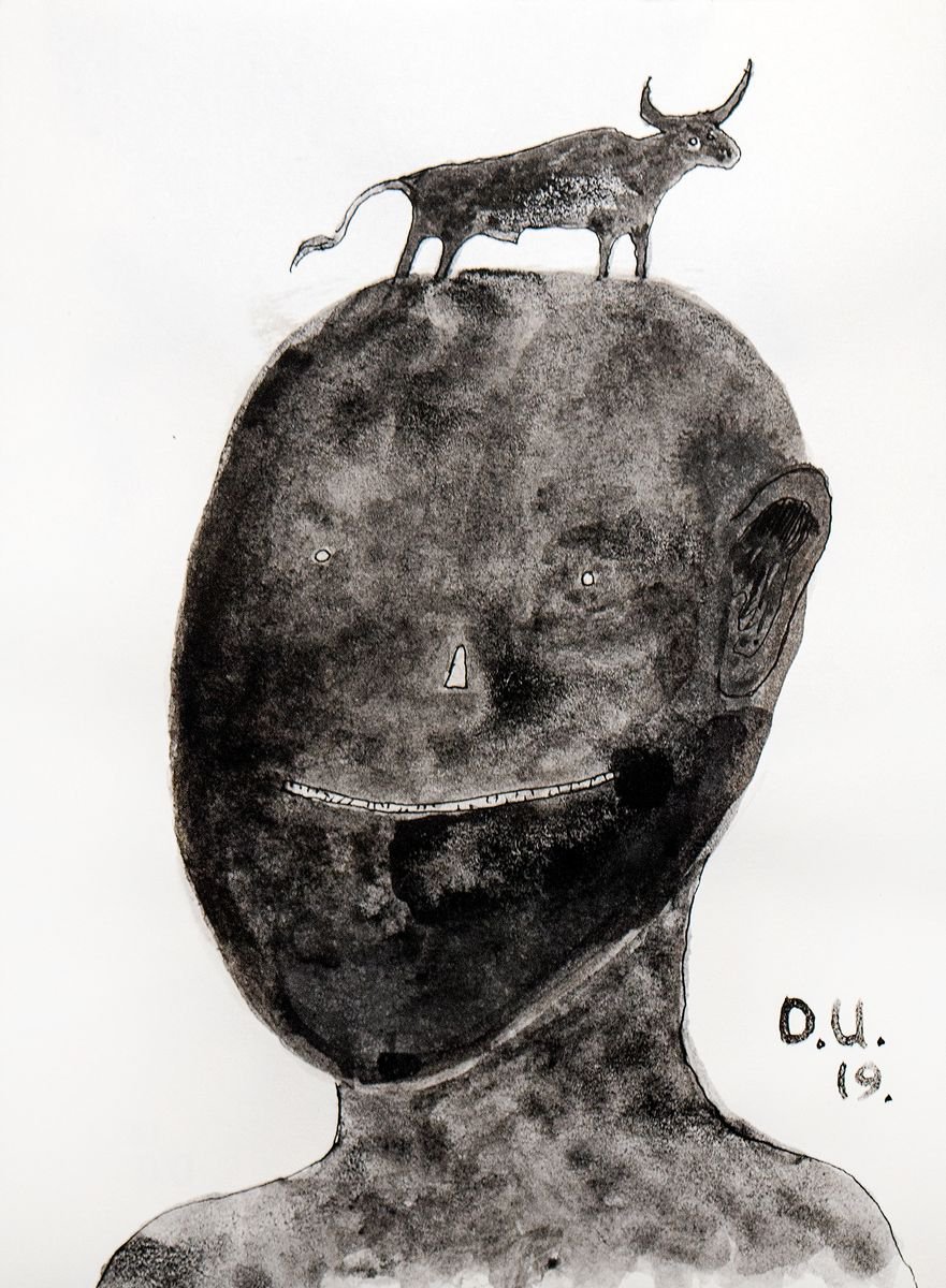 Untitled. Man portrait small ink drawing on paper by Ulugbek Doschanov