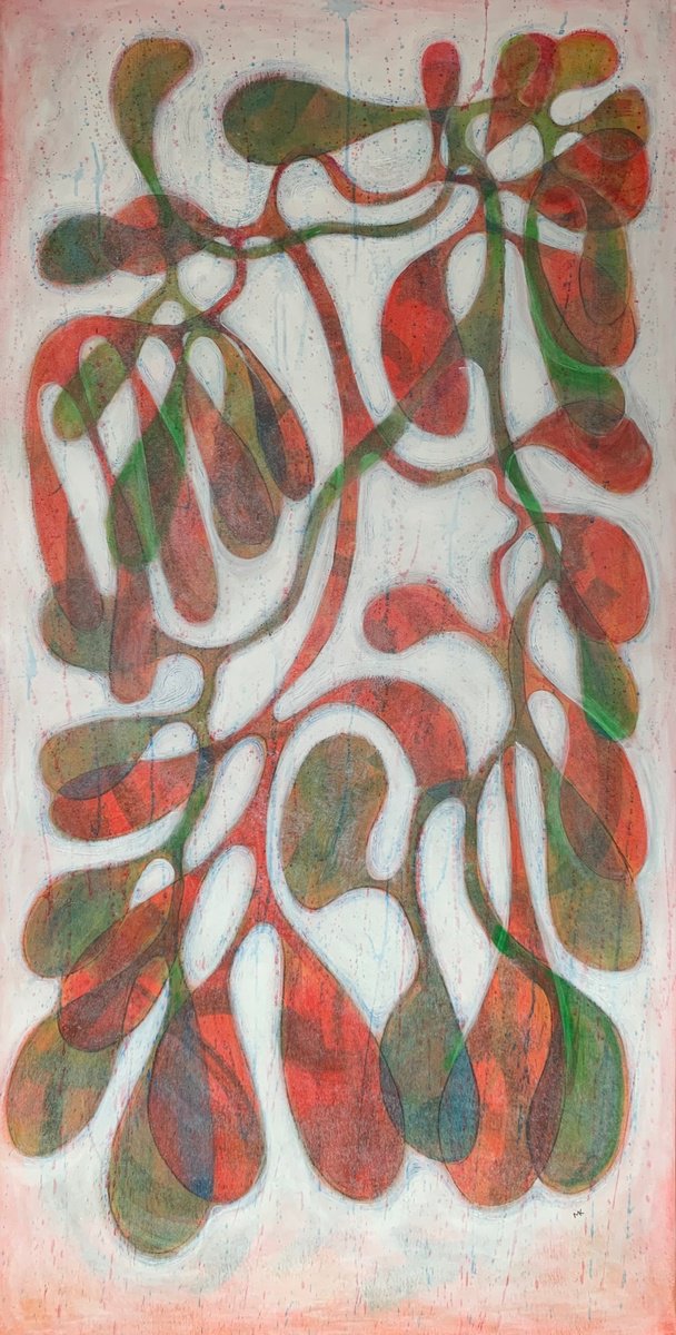 Abstract Acrylic Painting By Maarit Korhonen, 32 X 63", Slow Dance, Original Artwork