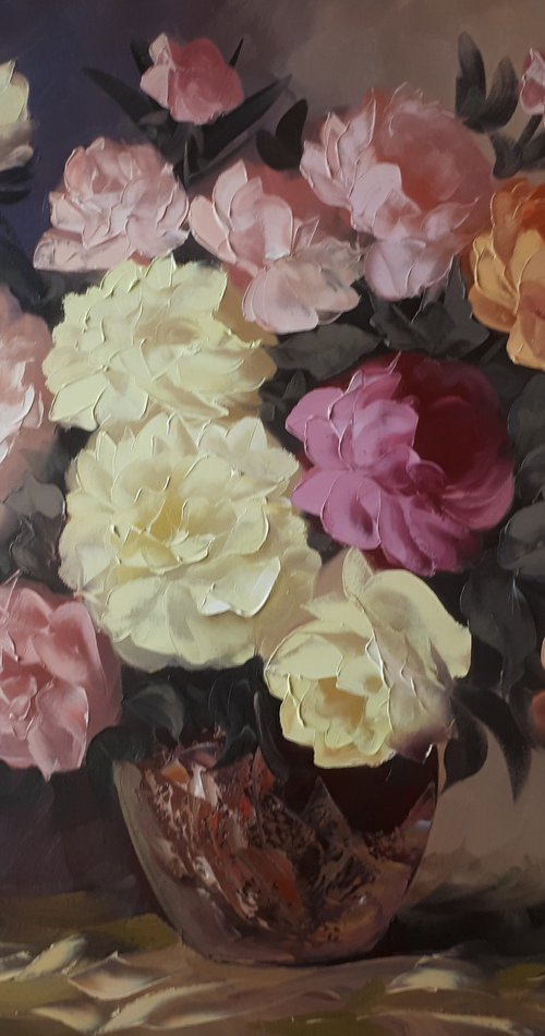 Peonies and Roses (100x80cm, oil painting, palette knife) by Kamo Atoyan