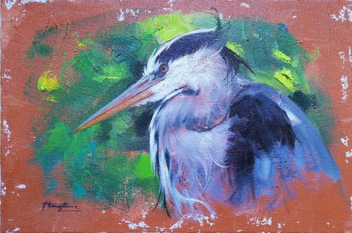 Oil painting heron by Hongtao Huang