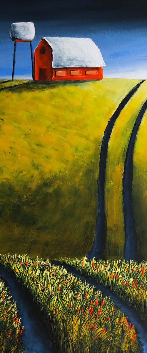 The Orange  Barn and the storm -  Fields and Colors Series by Danijela Dan