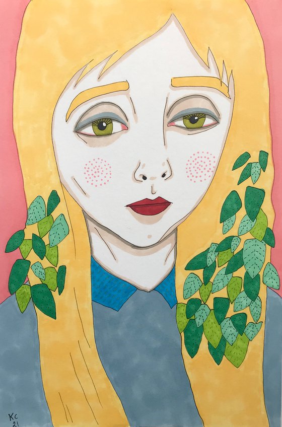 Blonde Girl with Leaves