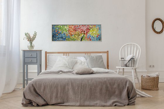 Colourfull Dreams  acrylic abstract painting cherry blossoms nature painting framed canvas wall art