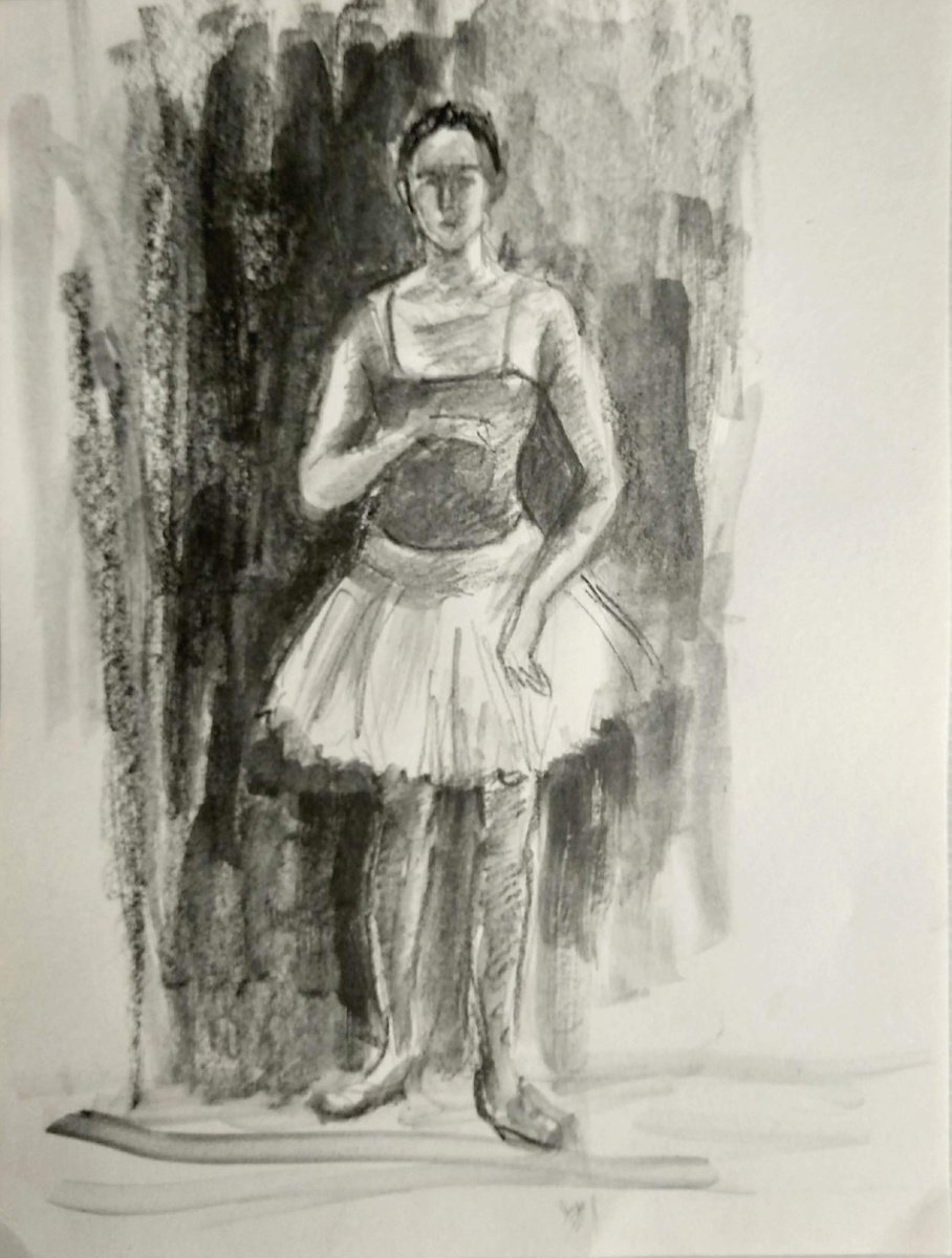Ballerina 3 Sketch on paper Inspired by Degas Ballet Dancer by Asha Shenoy