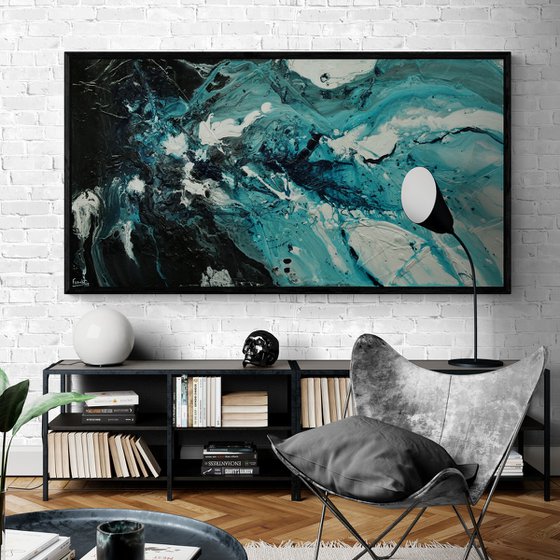 Southern Aura 190cm x 100cm Teal Black White Textured Abstract Art