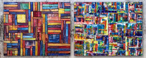 "Check Us Out" - FREE International Shipping/Discount USA Shipping - Original Xt Large PMS Abstract Diptych Oil Paintings On Canvas - 120" x 48"