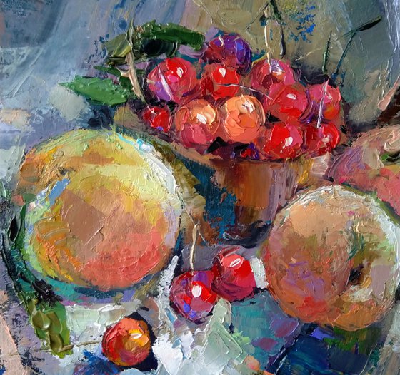 Still life - fruits  (27x28cm, oil painting, ready to hang)