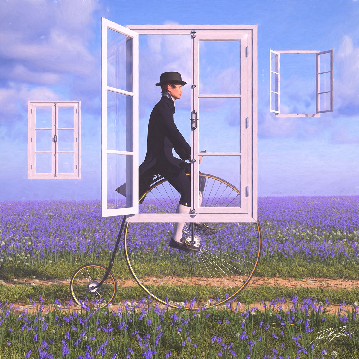 Surrealistic Portrait Giclee Print By Tony Fowler, 29 X 29", Window To The World, Original Artwork