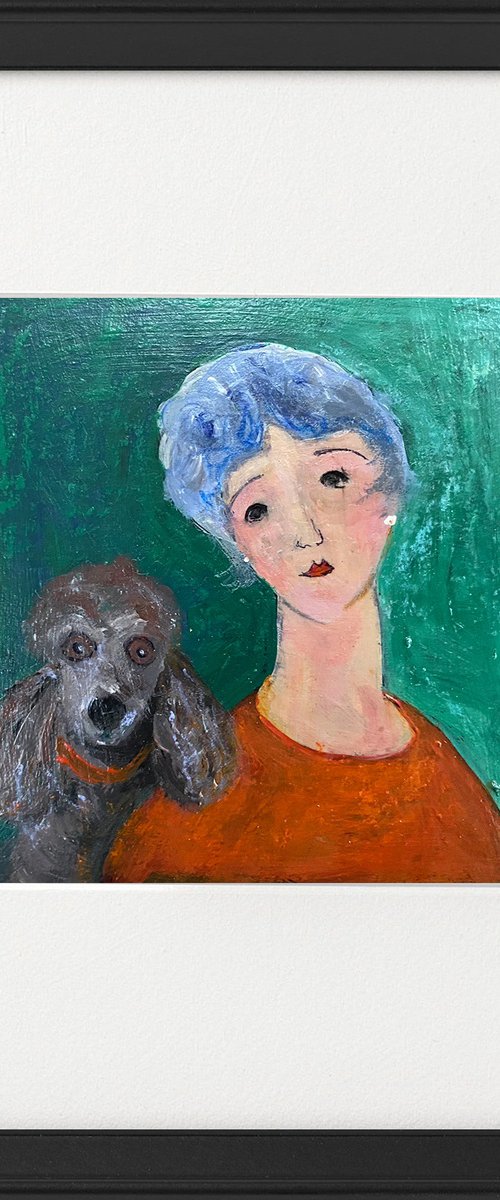 Woman Poodle dog framed by Teresa Tanner