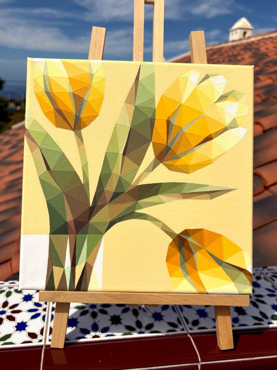 YELLOW SUNNY TULIPS IN A VASE