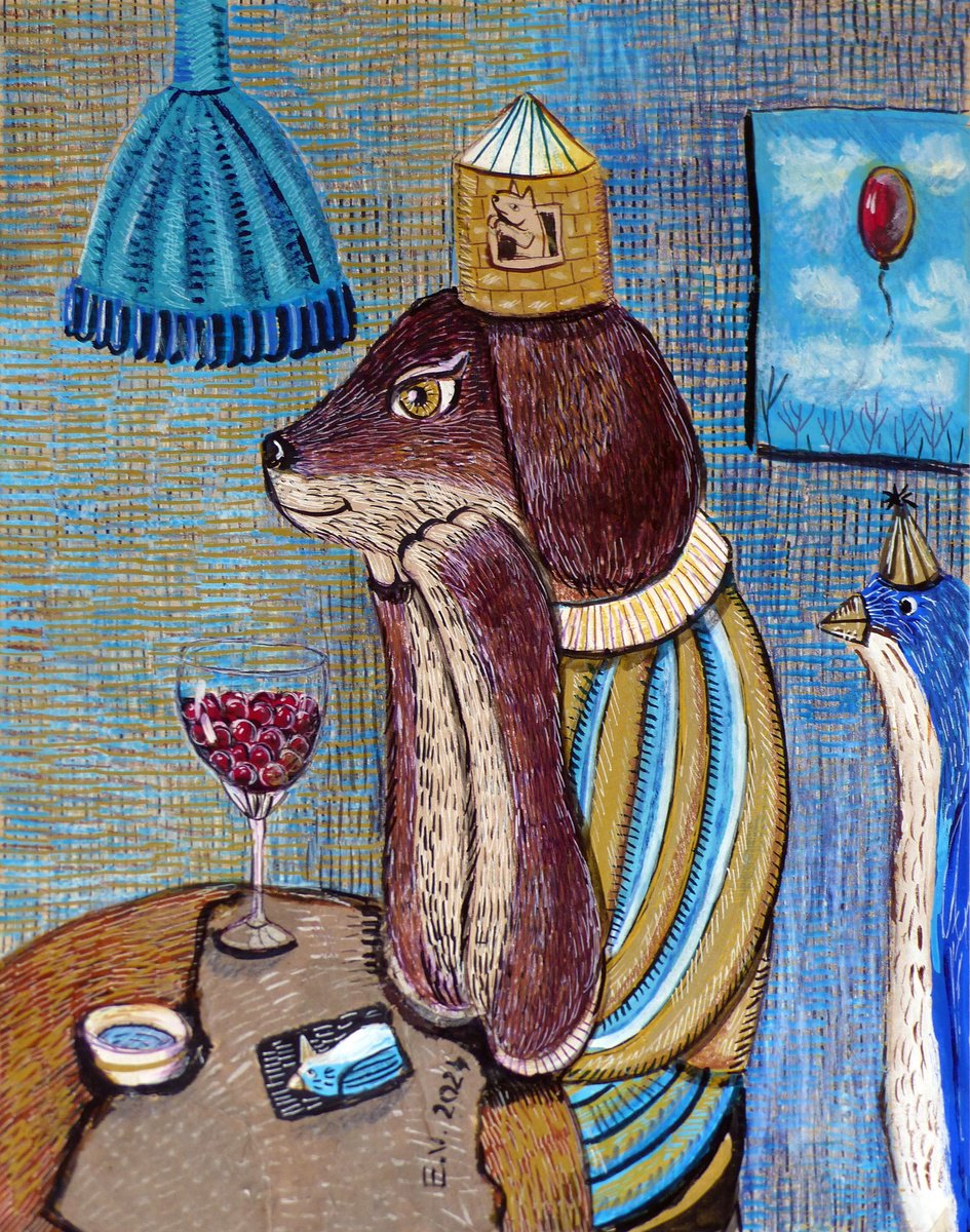 Surrealistic Animal Painting By Elizabeth Vlasova, 11 X 14, Unattainable Dreams, Original Artwork