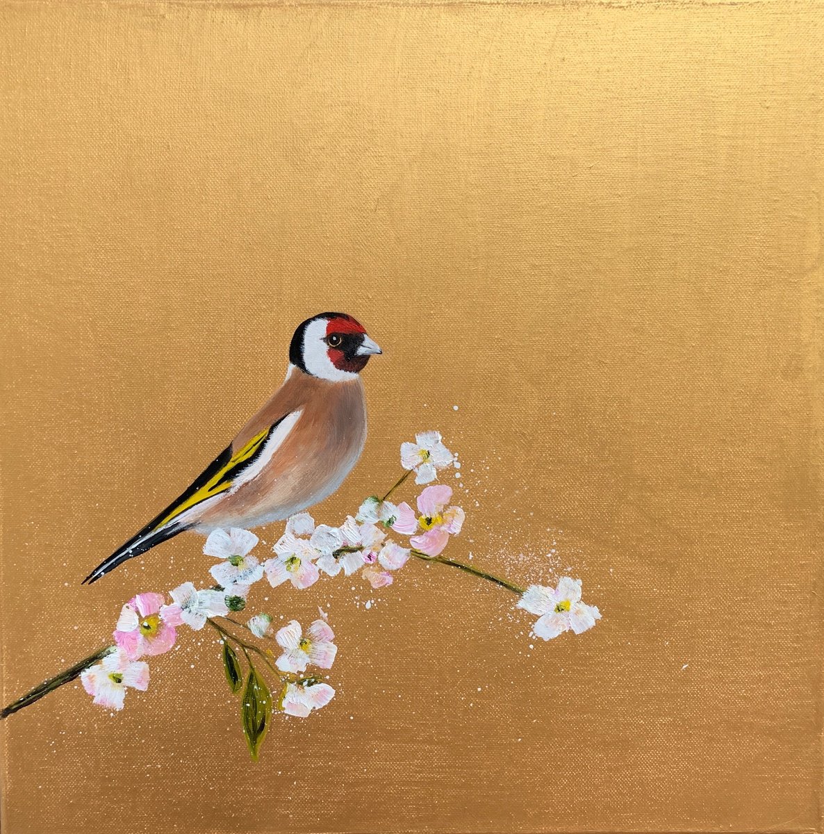 Goldfinch on Cherry Blossom by Laure Bury