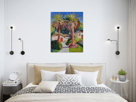 Two Palm Trees and Hispanic Houses, Landscape from California