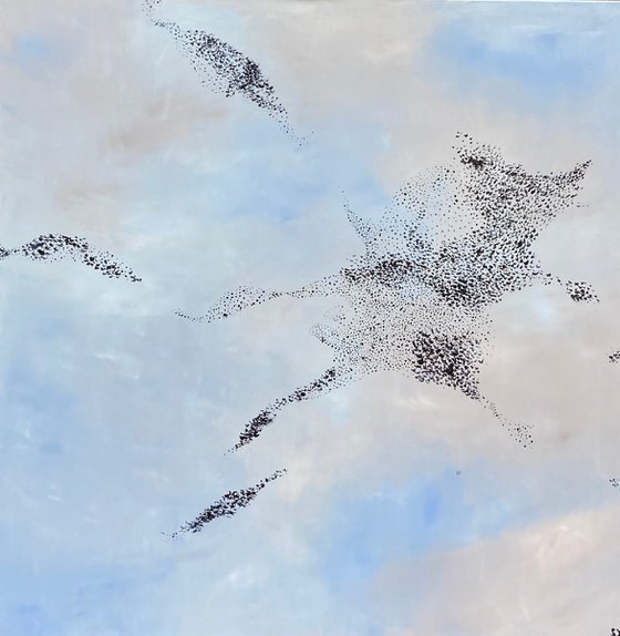 Peaceful sky. Swarm of birds.