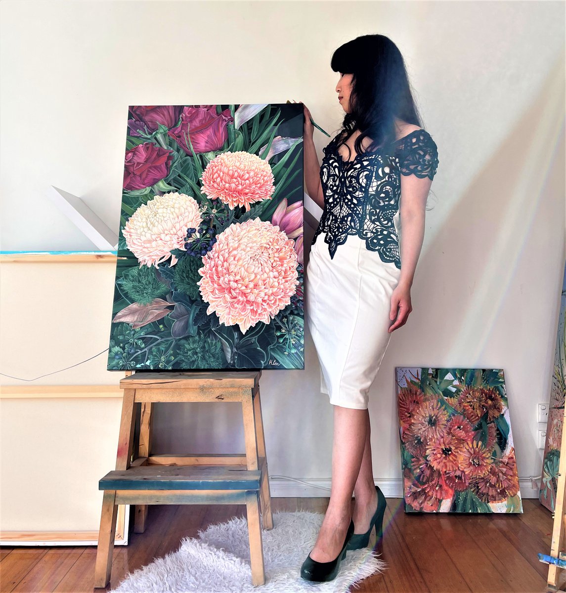 Photorealistic Botanical Acrylic Painting By Hsin Lin, 24 X 36, A Life Time Love, Original Artwork