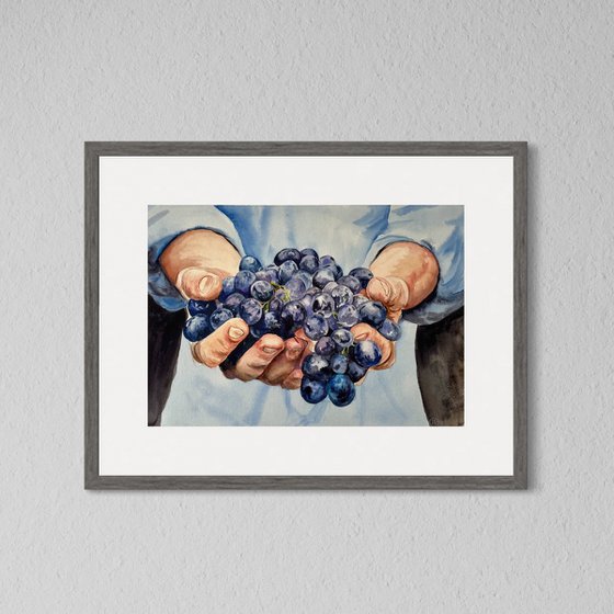 Harvest Bliss: Farmer's Hands with Grapes