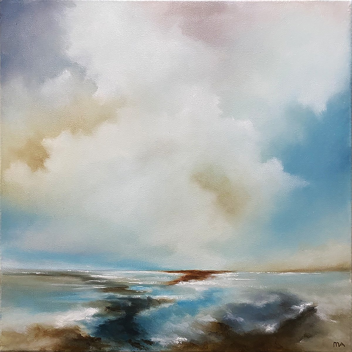 Abstract Landscape Oil Painting By Mullo Art, 18 X 18", When The Wind Remembers, Original Artwork