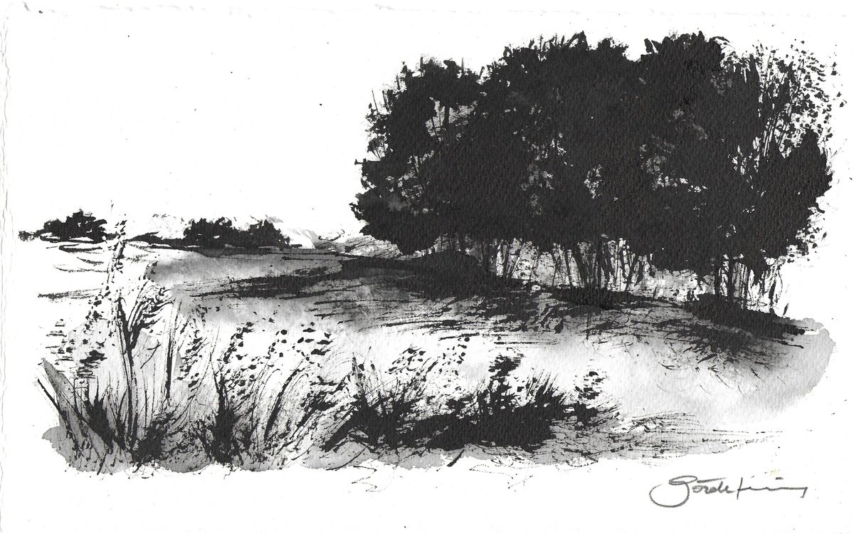 Expressive Landscape Watercolour By Gozde Temiz Istanbul, 13 X 8, Landscape_240904, Original Artwork