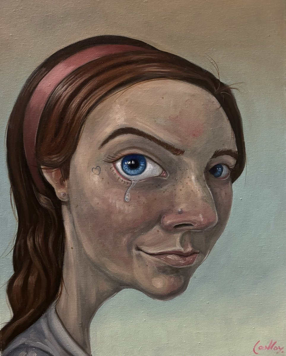 Naive Portrait Oil Painting By Pete Conroy, 16 X 20", Tears And Tattoos, Original Artwork