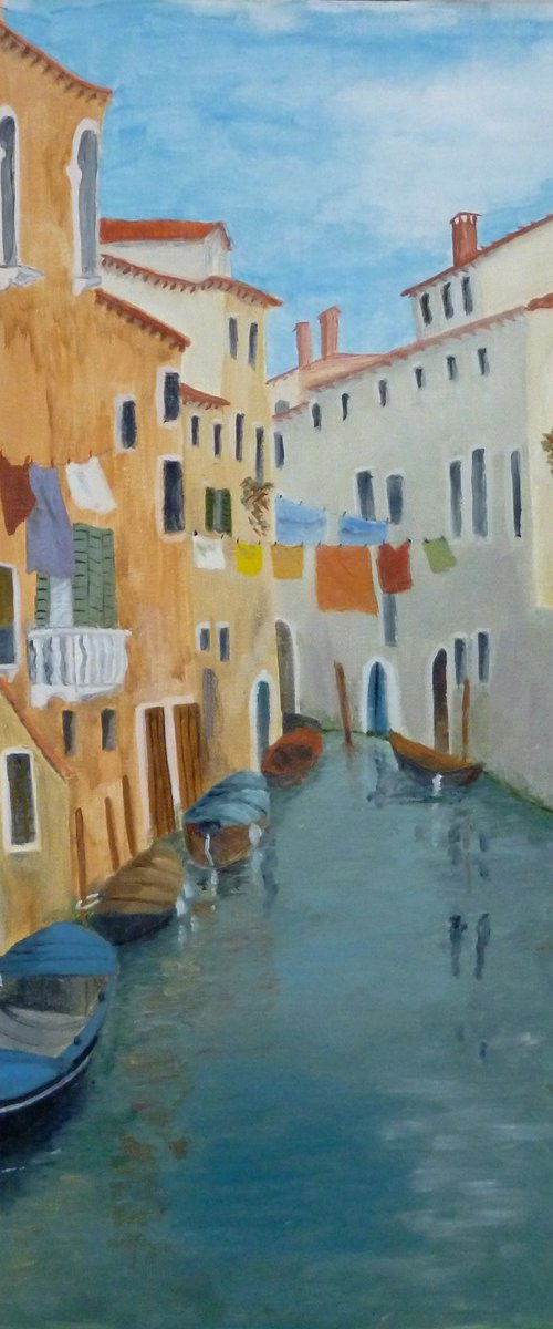 Boats moored off the Grand Canal, Venice by Maddalena Pacini