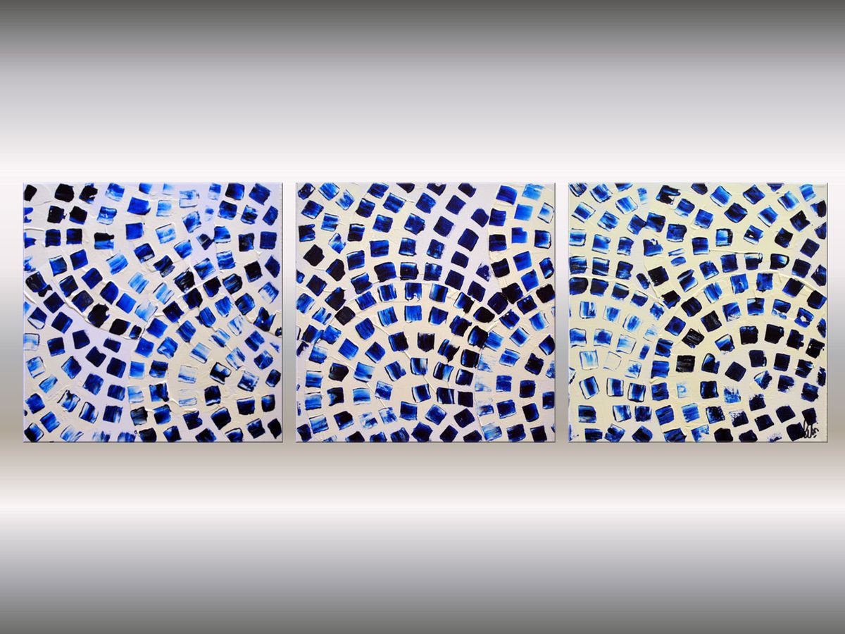 Mosaique in Blue - Modern Artwork - Abstract Art Canvas Wall Art Blue Paintings Ready to H... by Edelgard Schroer