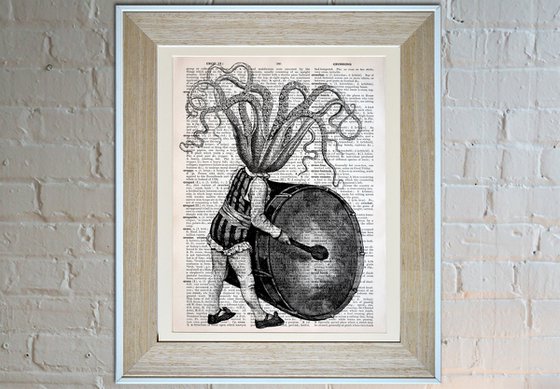 The Tin Drum - Collage Art Print on Large Real English Dictionary Vintage Book Page