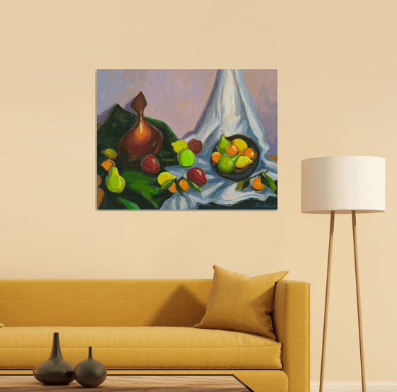 Still life with fruits and pears