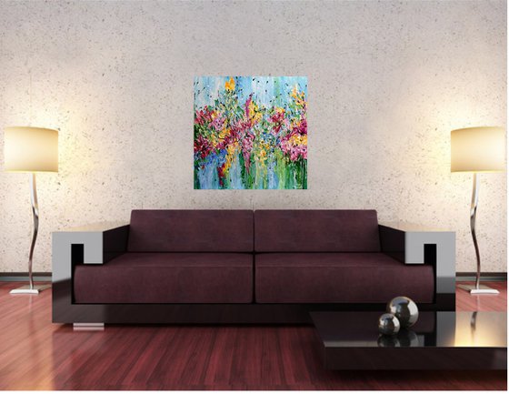 Colorful Garden - Abstract Floral Painting, Textured Landscape Art, Palette Knife Flower Meadow Wall Art